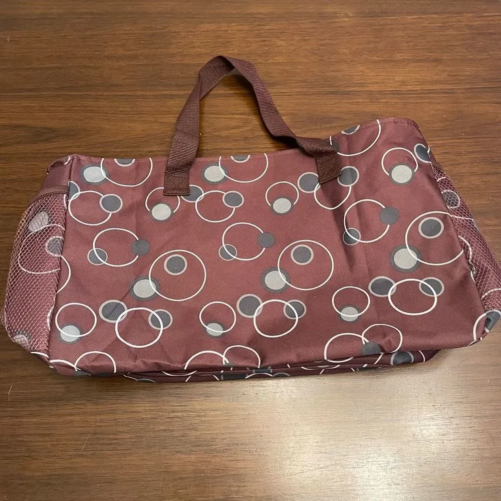 Diaper Bag Women Brown White Geometric Lightweight Nylon Bottle Pockets L